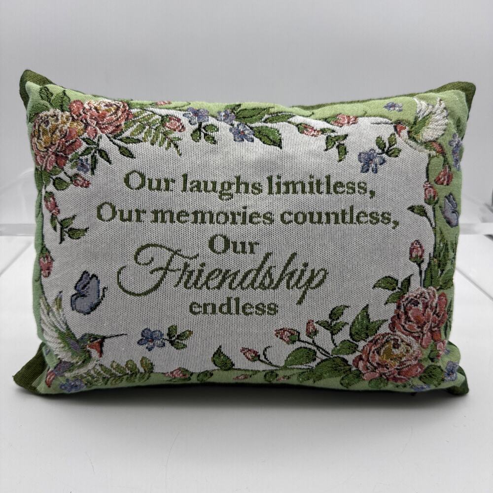 Decorative Tapestry 2 Sided Pillow Floral Hummingbird "Our Friendship..Endless"